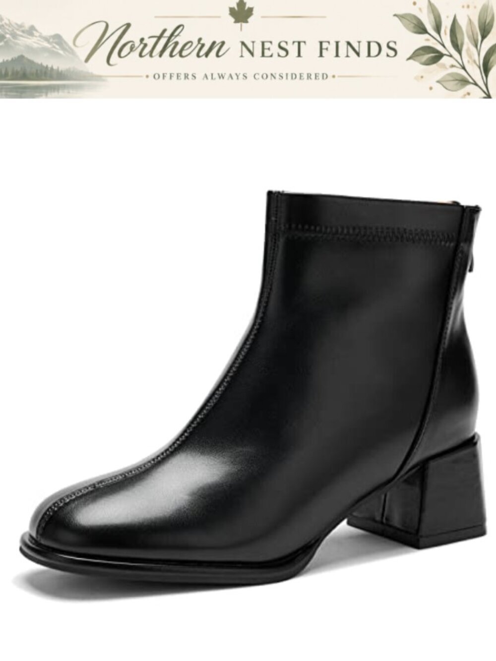 Women's Chunky Block Mid Heel Ankle Boots with Back Zipper and Faux Leather